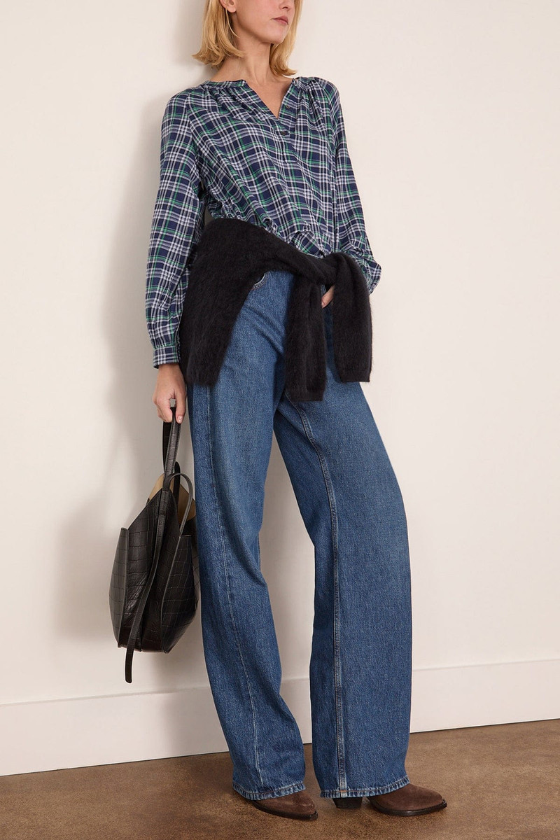 XÍRENA Dara Top in Forest Blue Plaid outlook