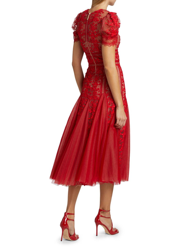 Women's Megan Lace Short-Sleeve Midi-Dress - Red 5