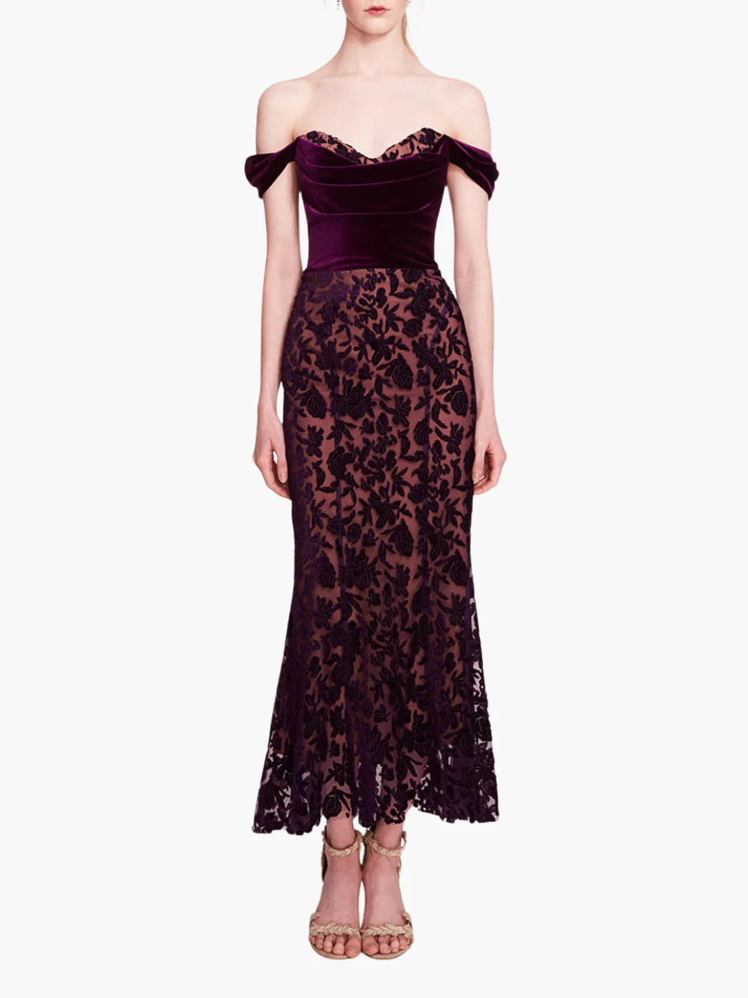 VELVET CUTWORK MIDI DRESS - 1