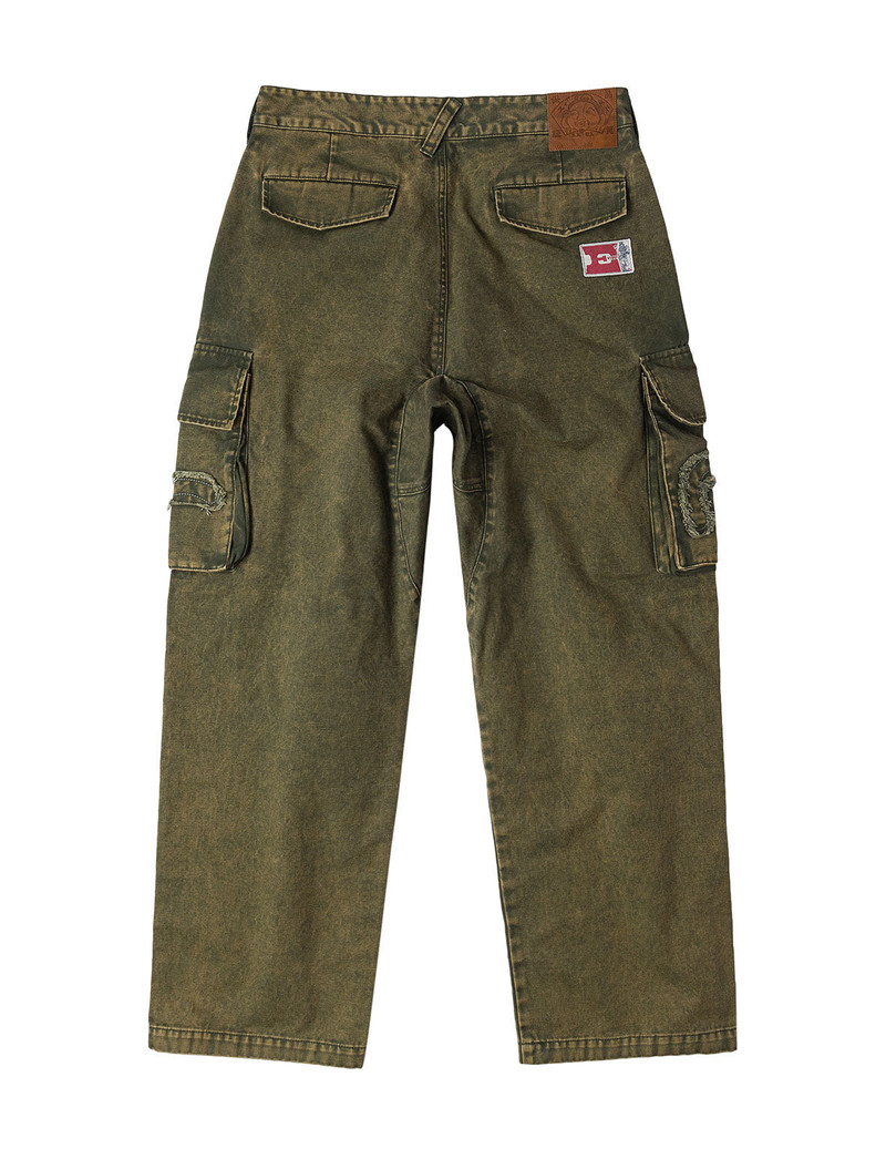 EVISU Distressed Seagull Appliqué Embroidery and Multi-Pocket Loose Fit Cargo Pants outlook