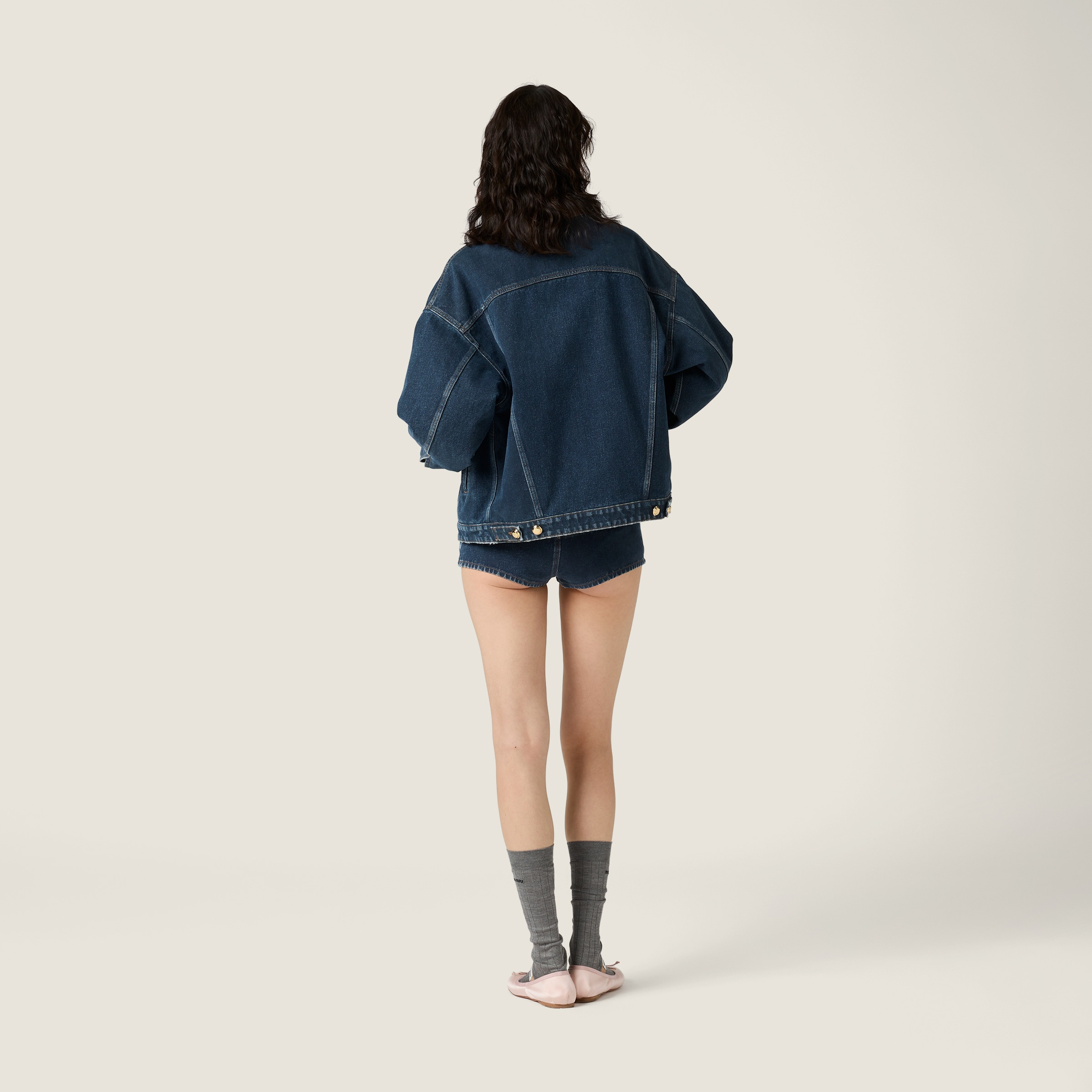 Flocked denim and velvet blouson jacket - 3