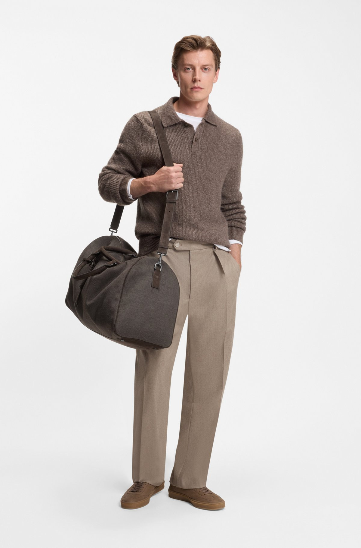 FABRIC HOLDALL WITH LEATHER TRIMS - 3
