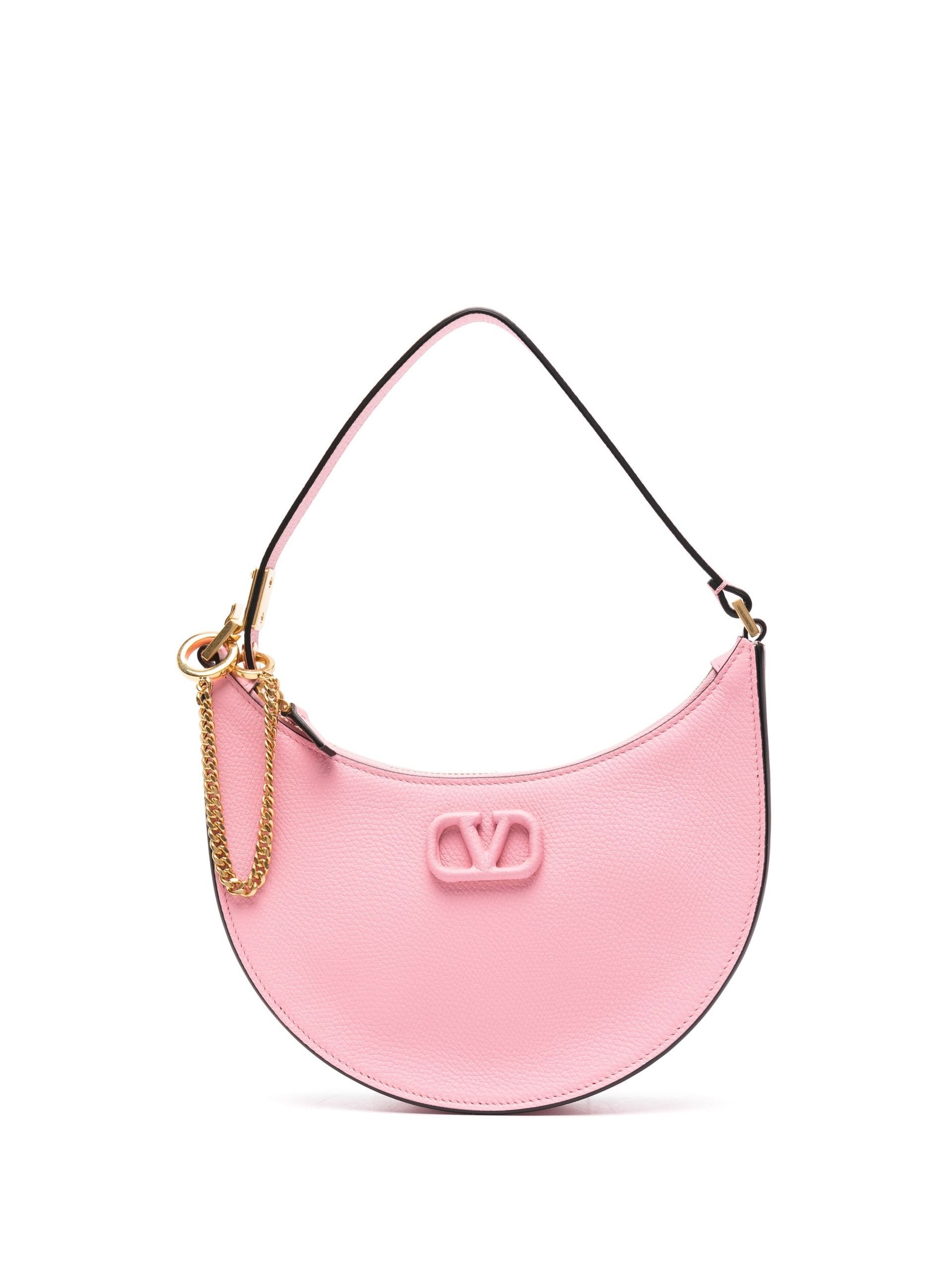 Pink VLogo Signature Leather Shoulder Bag - 1