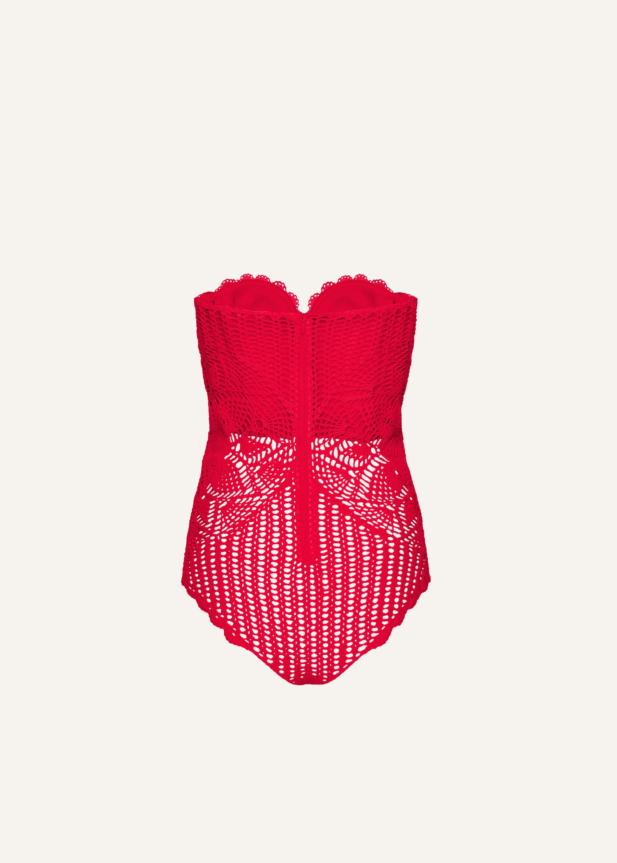 Lace crochet bustier bodysuit in red - 2
