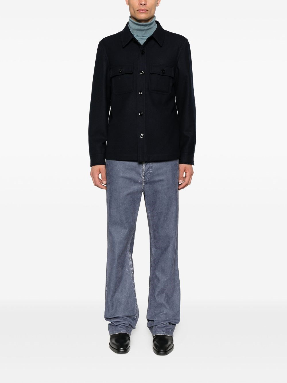 Double splittable light wool chest pocket outershirt - 2