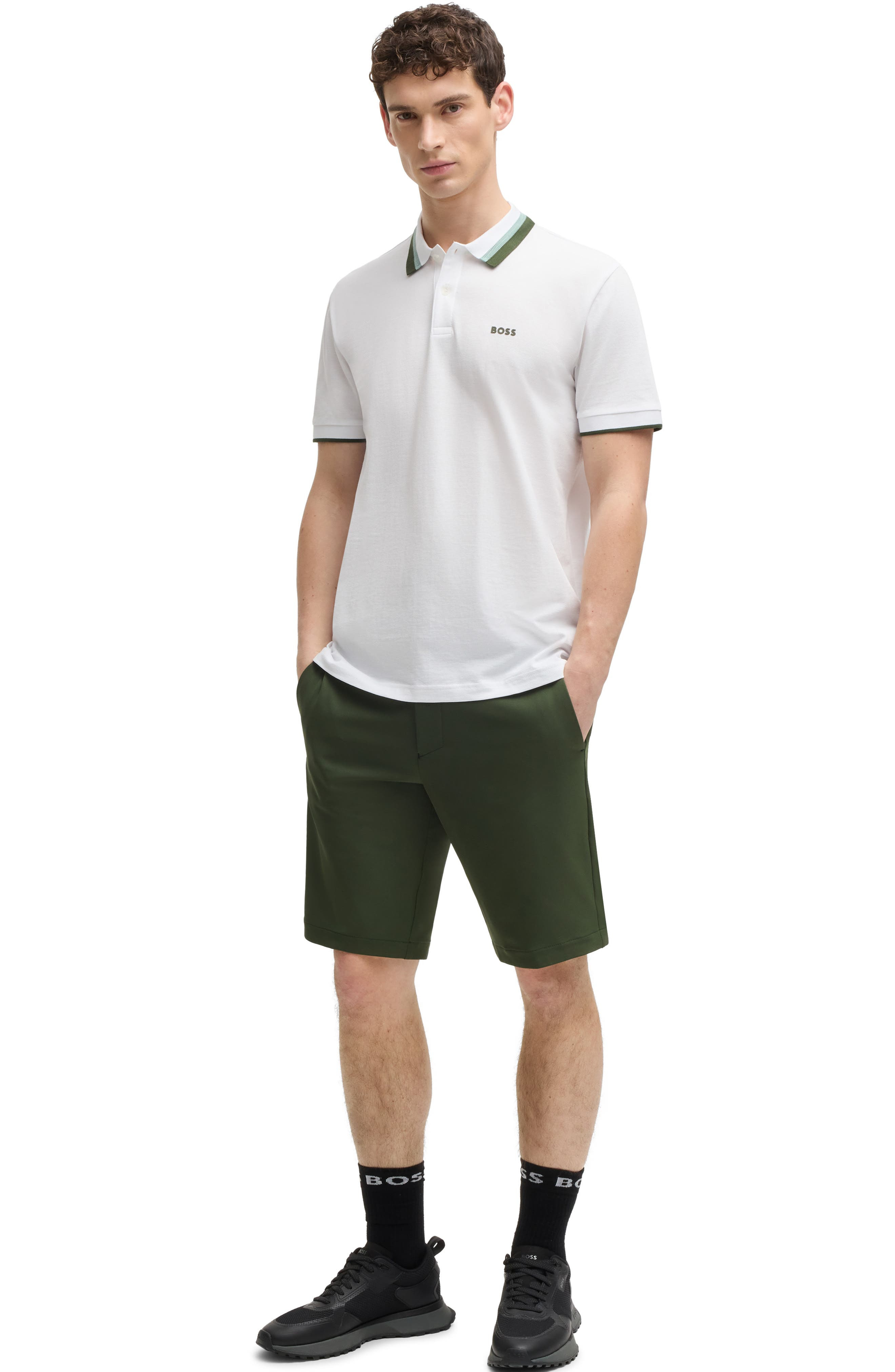BOSS Paddy Tipped Cotton Polo in White at Nordstrom - 5