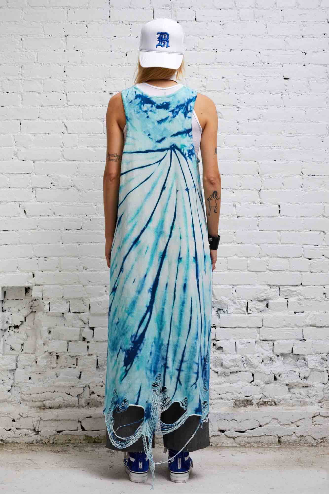 DESTROYED KNIT TANK DRESS - BLUE TIE-DYE - 6