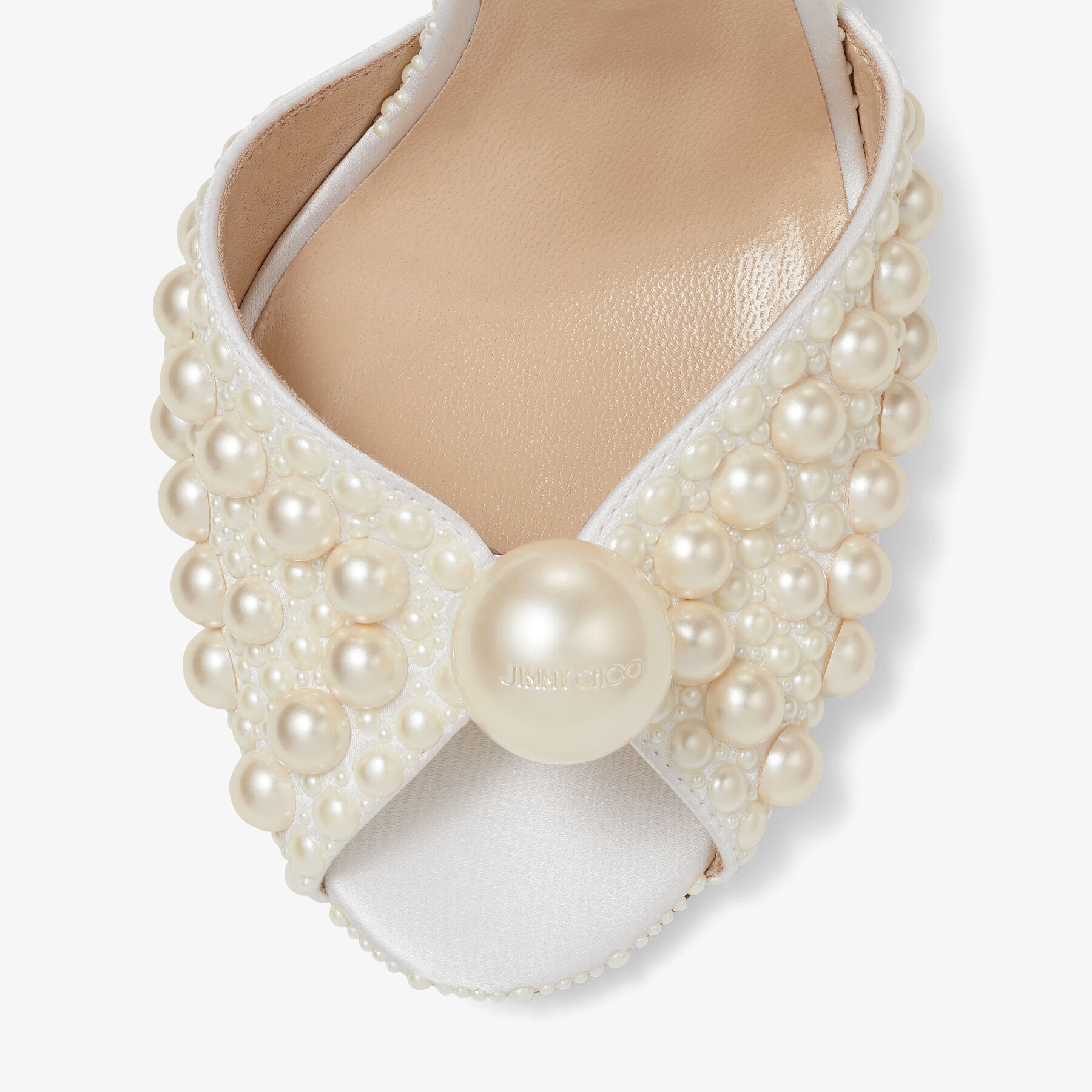 JIMMY CHOO Sacaria 100 White Satin Sandals with All-Over
