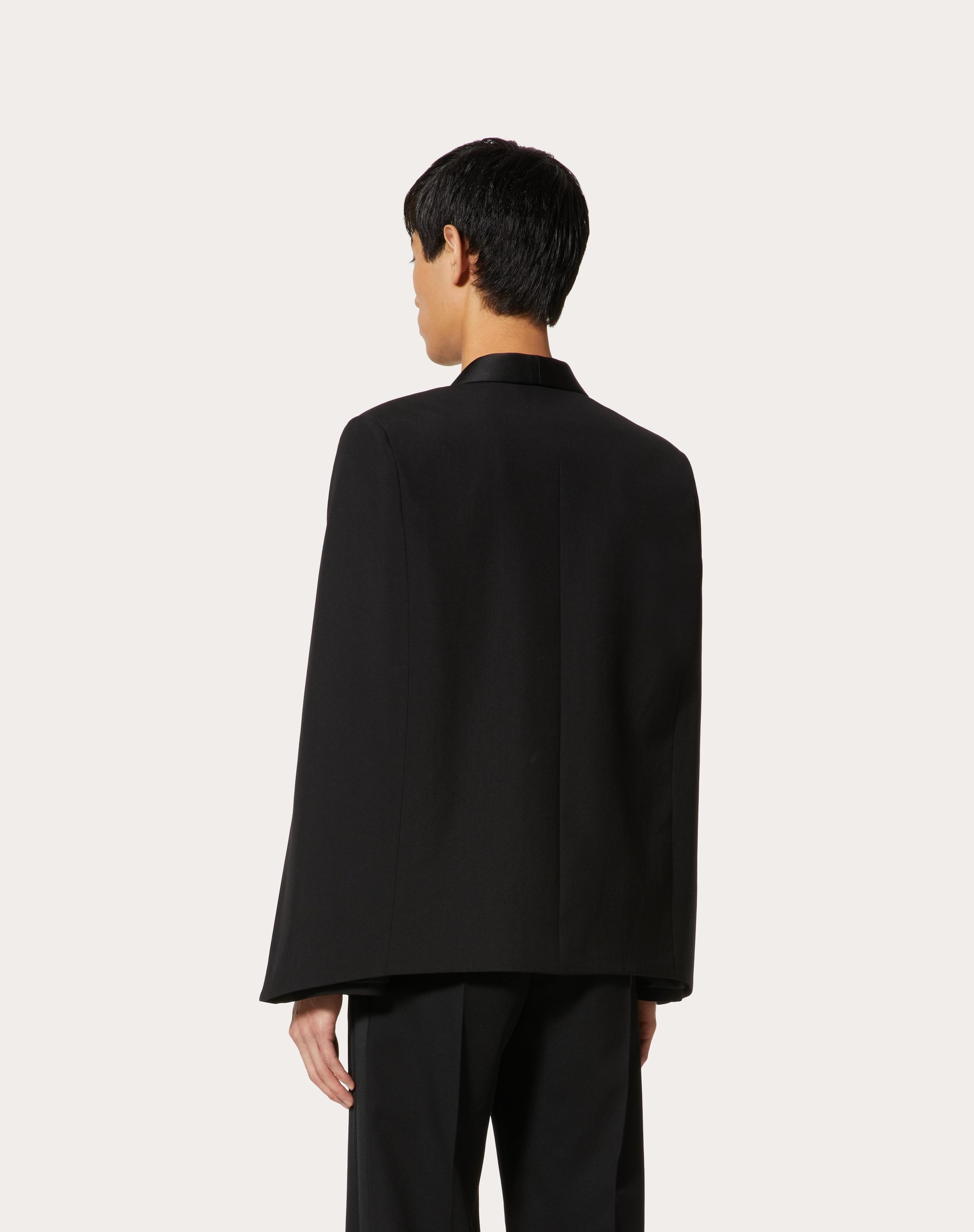 WOOL CAPE JACKET WITH INNER CHIFFON BIB - 4