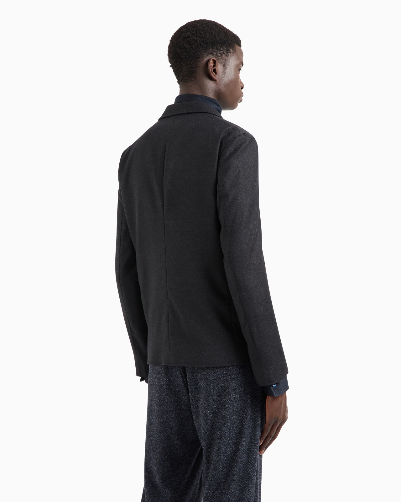 Single-breasted jacket in stretch virgin wool flannel - 3