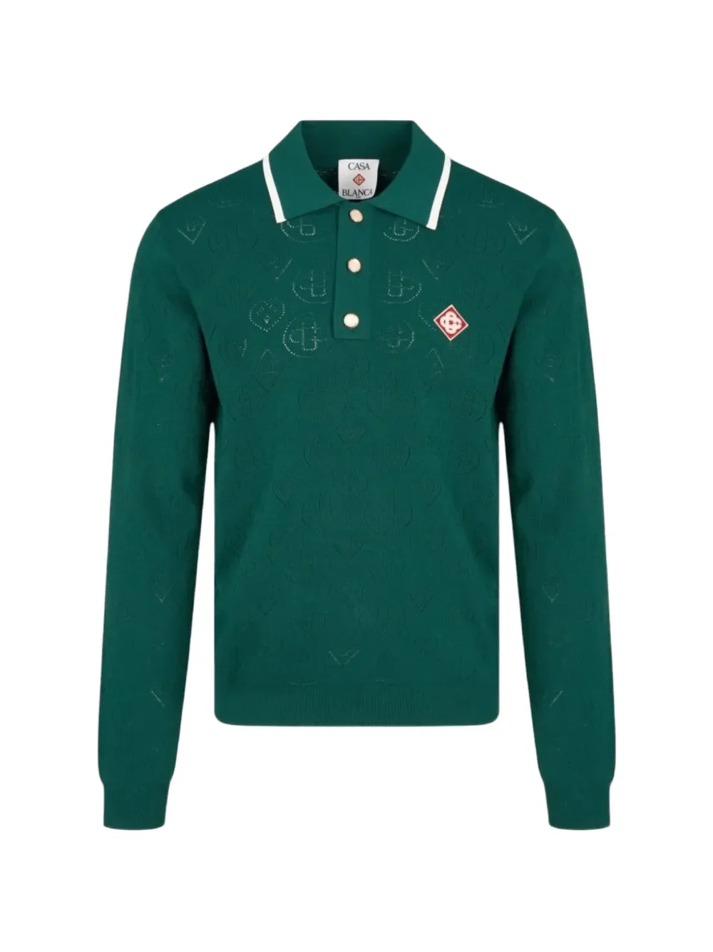 CASABLANCA POINTELLE LS POLO SHIRT GREEN - 1