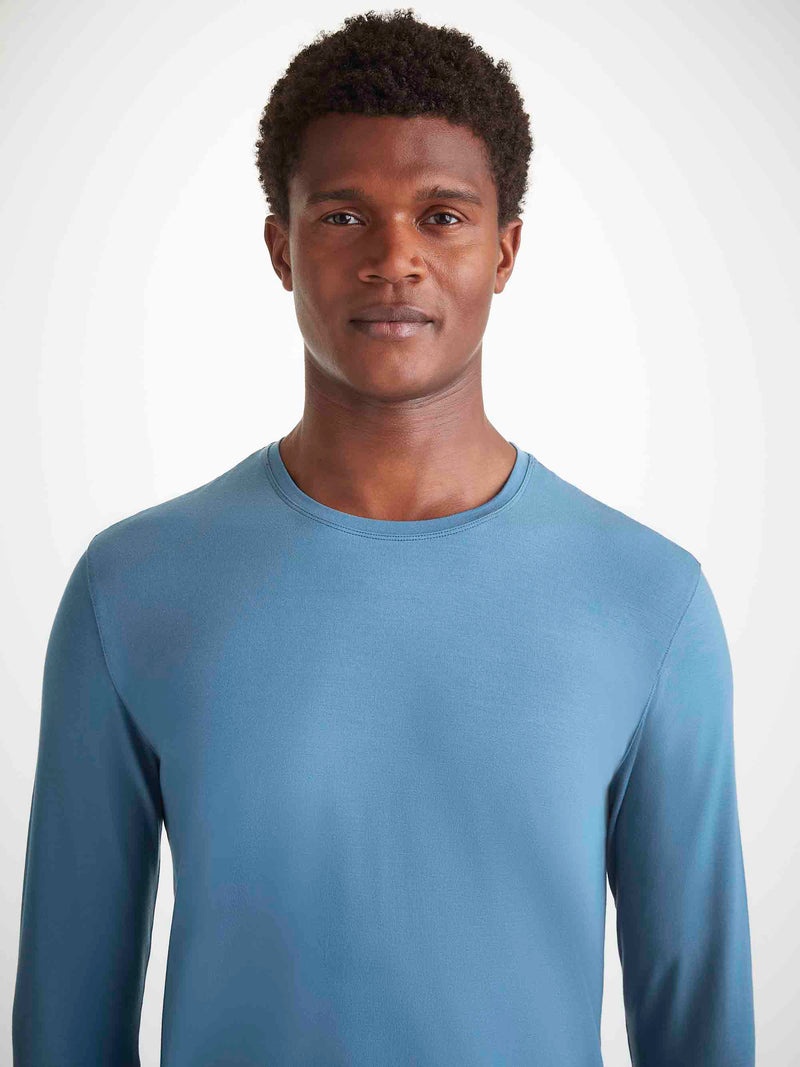 Men's Long Sleeve T-Shirt Basel Micro Modal Stretch Steel Blue - 5
