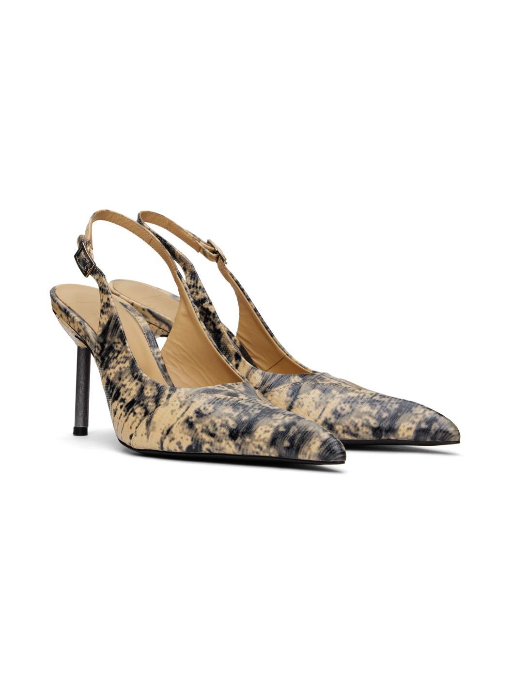 Beige & Black Carmine Heels - 4