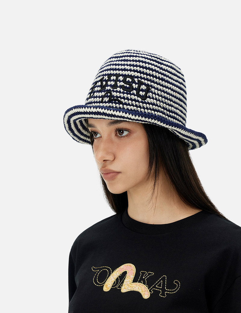 Logo Embroidery Striped Knitted Bucket Hat 5