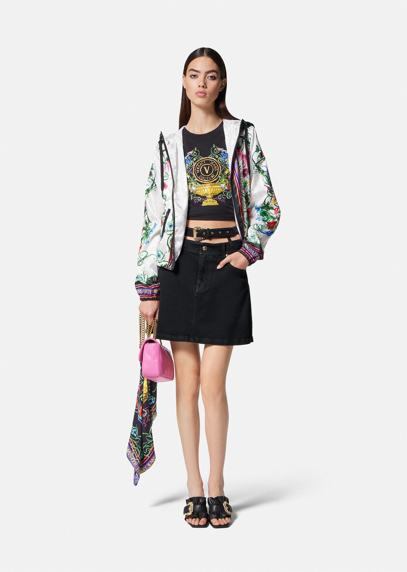 Baroque Buckle Denim Mini Skirt - 2