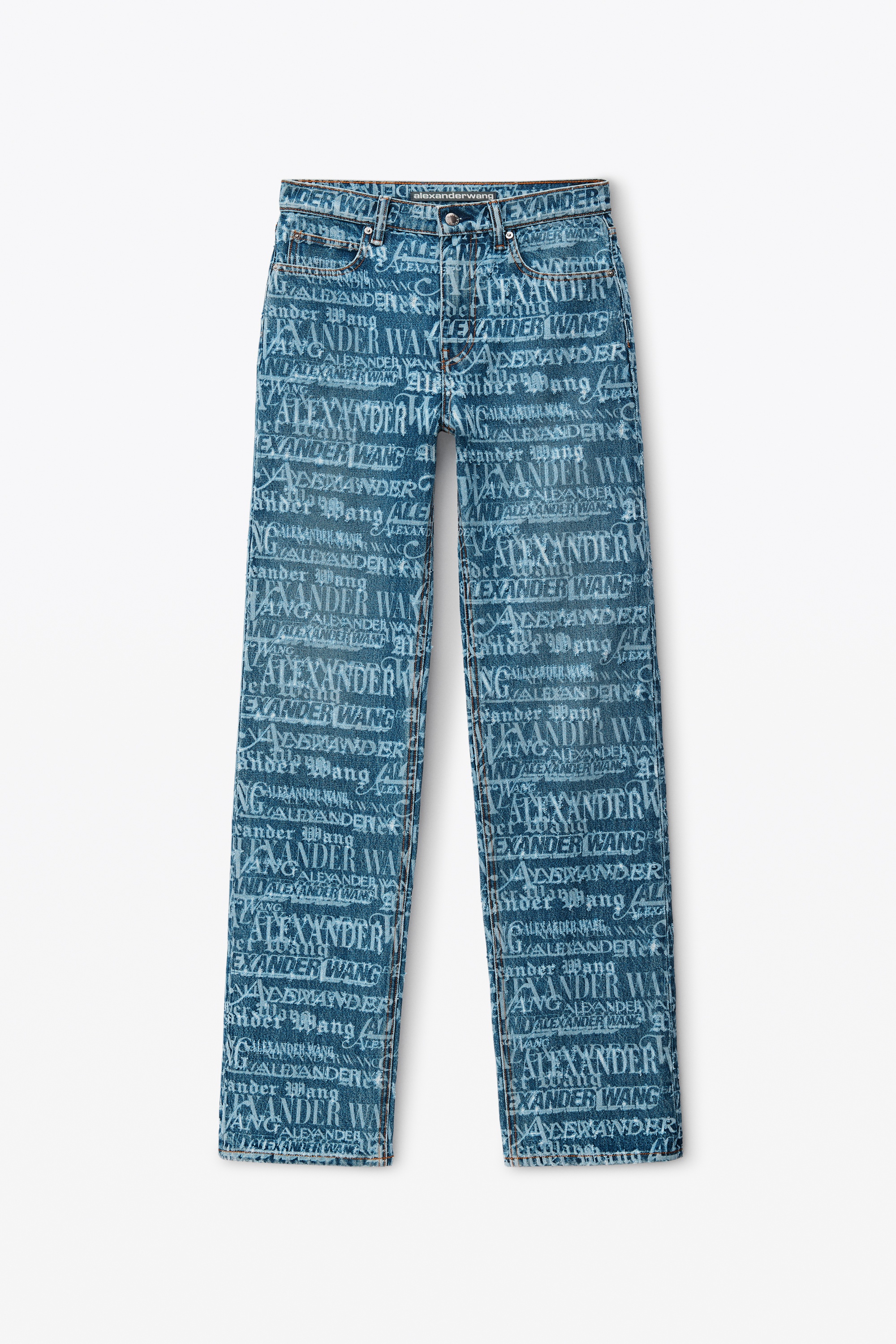 Ez Mid Rise Straight Leg Jean with Newsprint Logo - 1