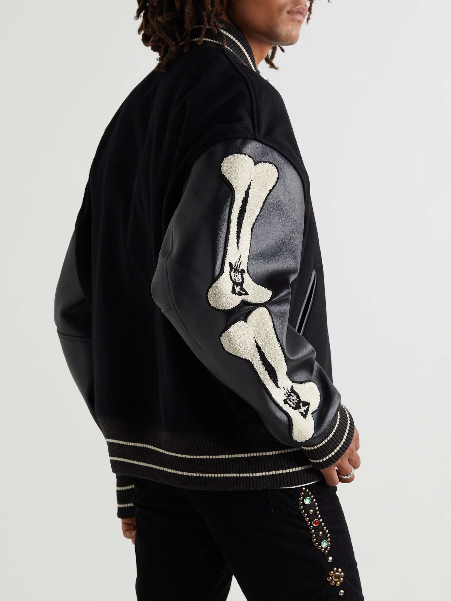 Faux Leather and Wool-Blend Varsity Jacket - 4