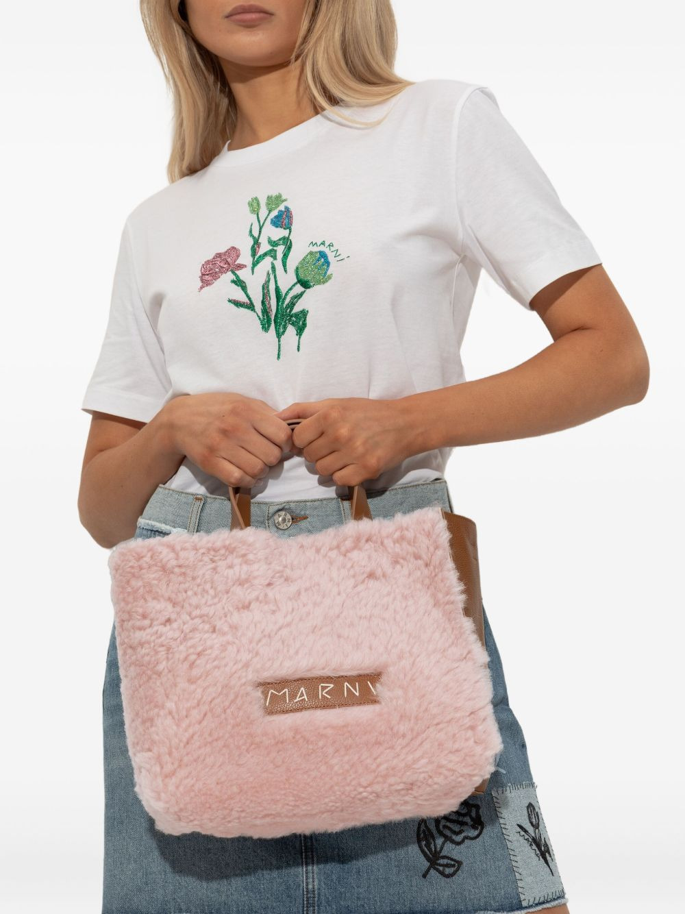 fur-trimmed tote bag - 2