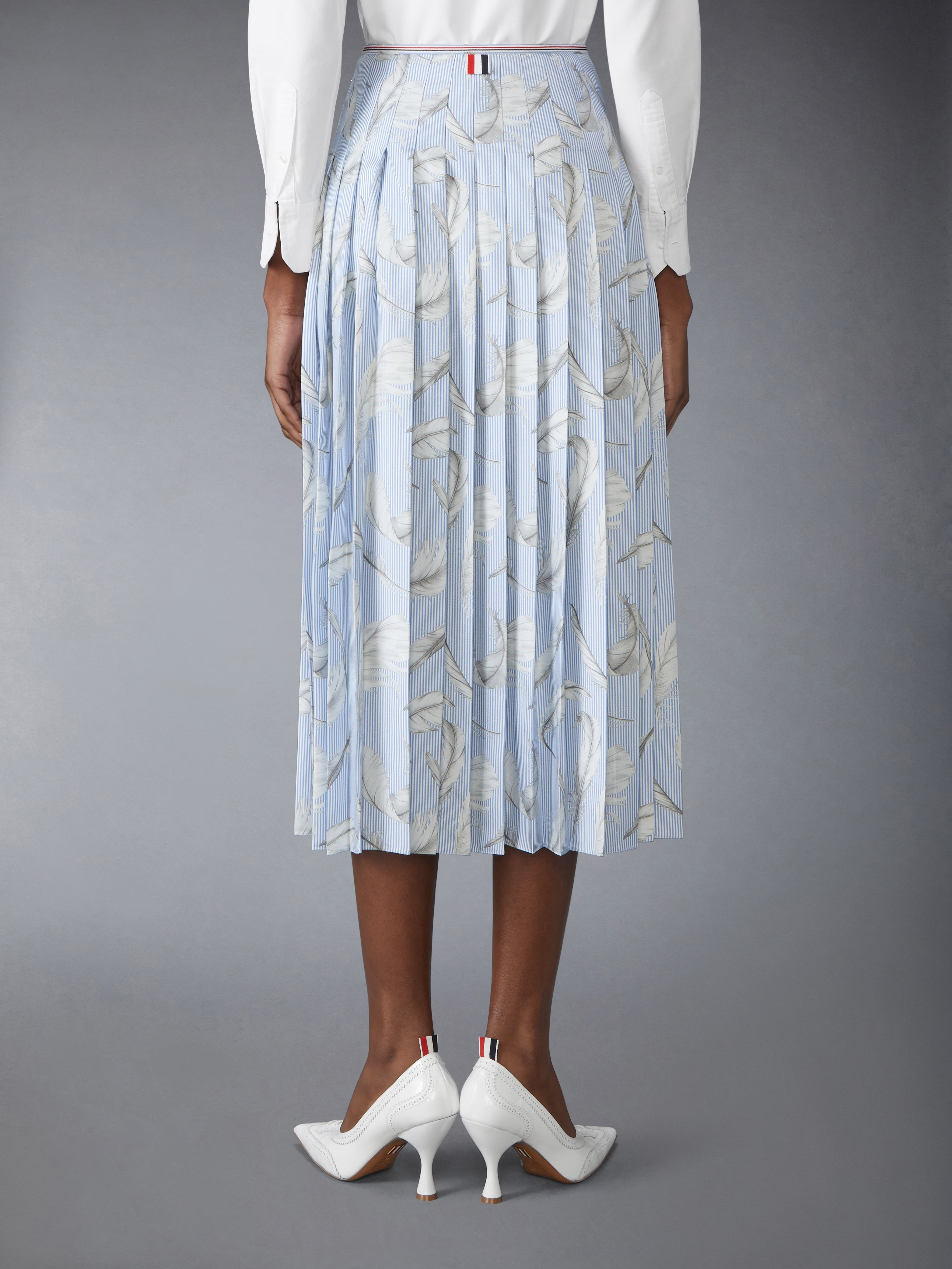FEATHER PRINTED SILK TWILL PLEAT SKIRT - 4