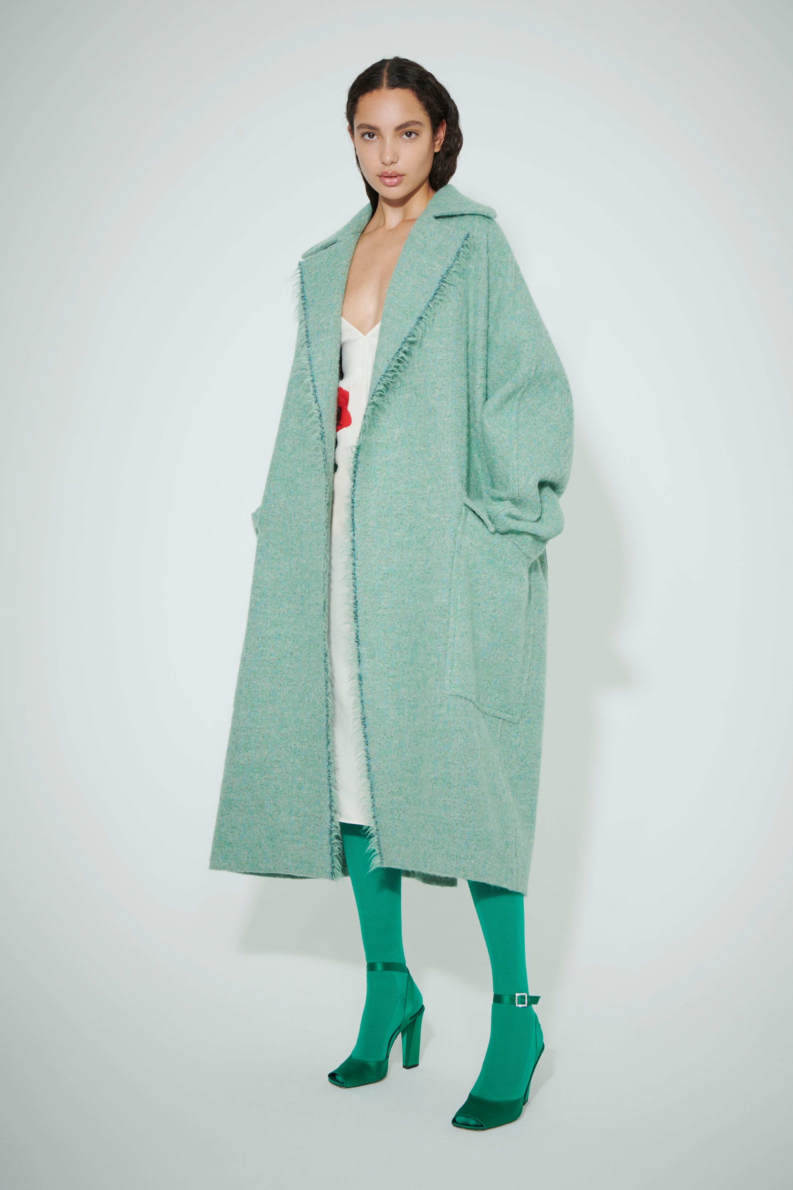 Cocoon Wrap Coat in Seafoam - 2