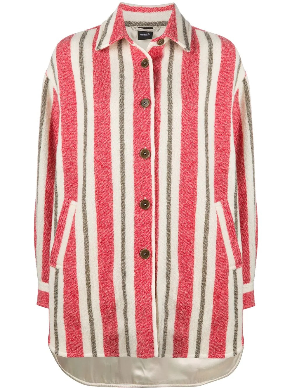 striped-pattern virgin wool coat - 1