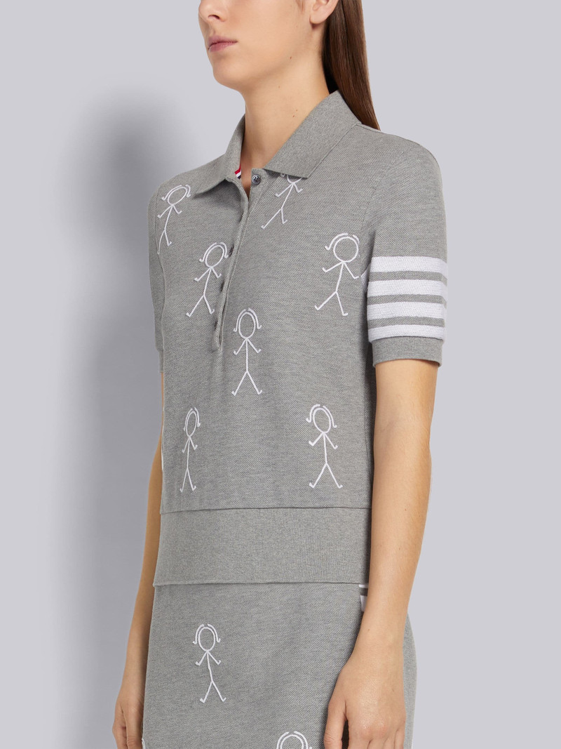 Thom Browne Light Grey Classic Pique Chain Stitch 4-Bar & Mrs. Thom Embroidery Short Sleeve Rib Cuff Polo outlook