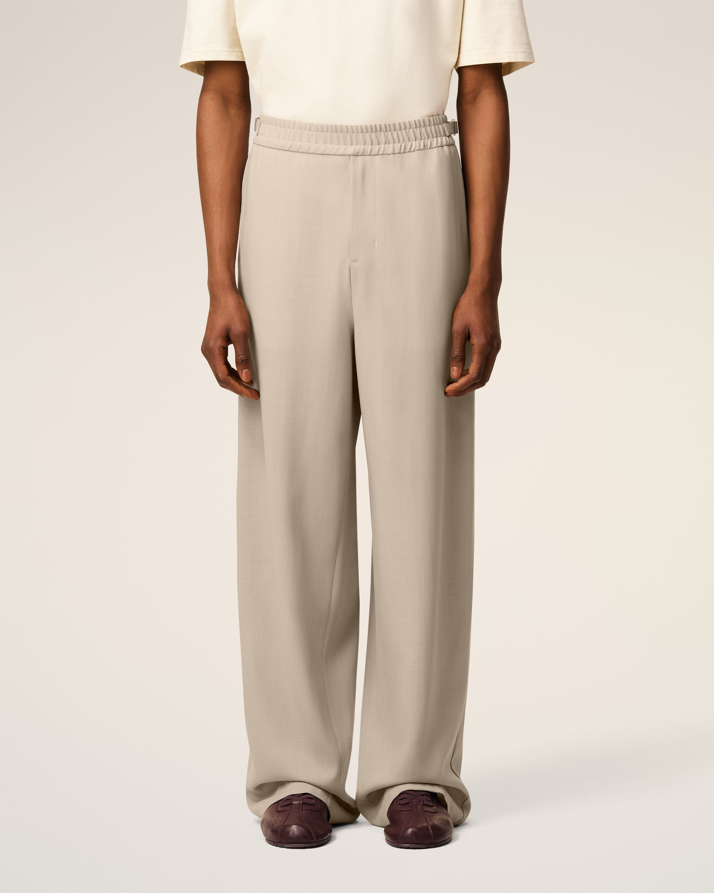 BEIGE WOOL ELASTICATED TROUSERS - 3
