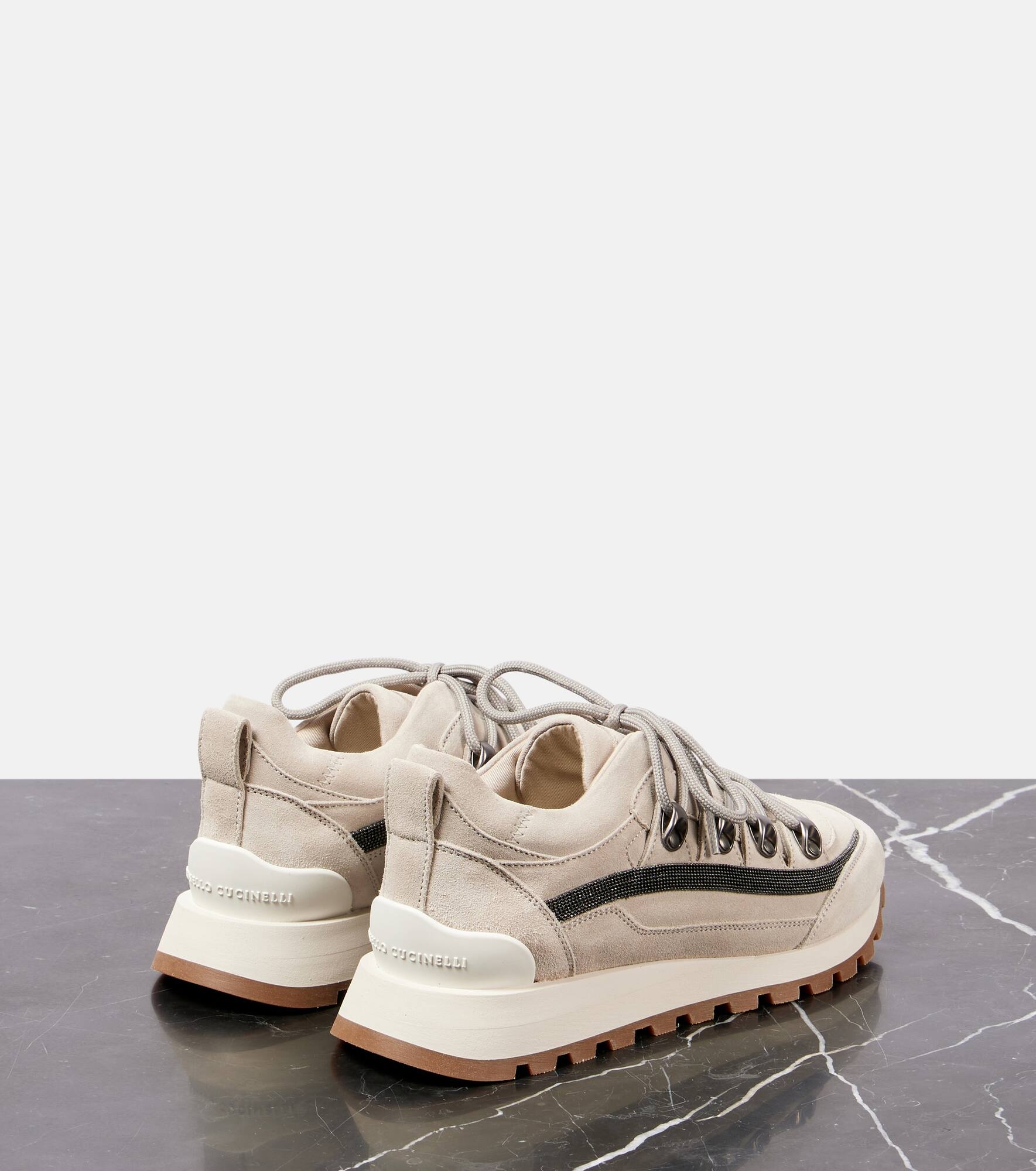 Monili embellished suede sneakers - 3