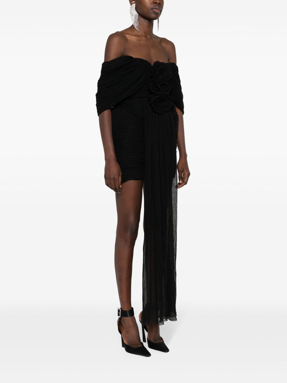 off-shoulder plissÃ© mini dress - 3