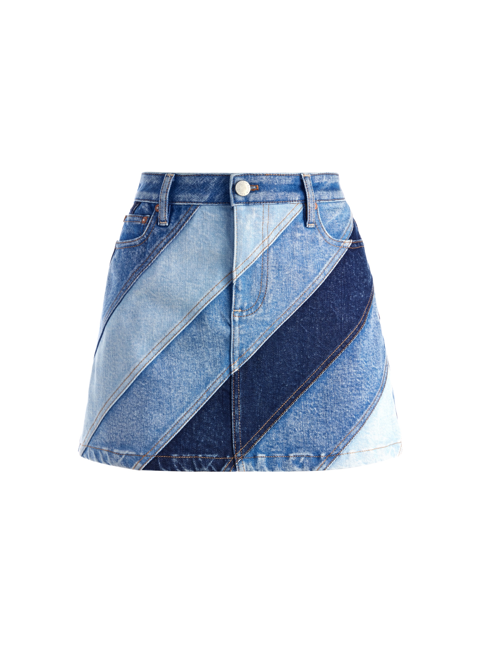 DENIM PATCHWORK HIGH RISE MINI SKIRT - 1