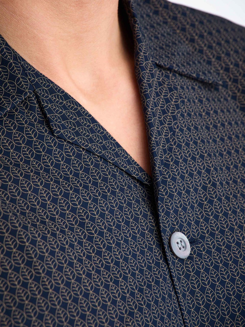 Derek Rose Men's Short Pajamas Cotton Batiste Navy Jungle Leaf Print outlook