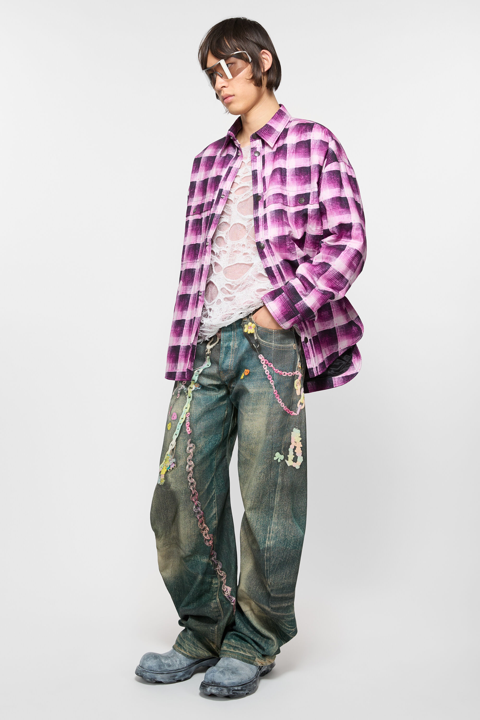 Check button-up shirt - Pink - 5