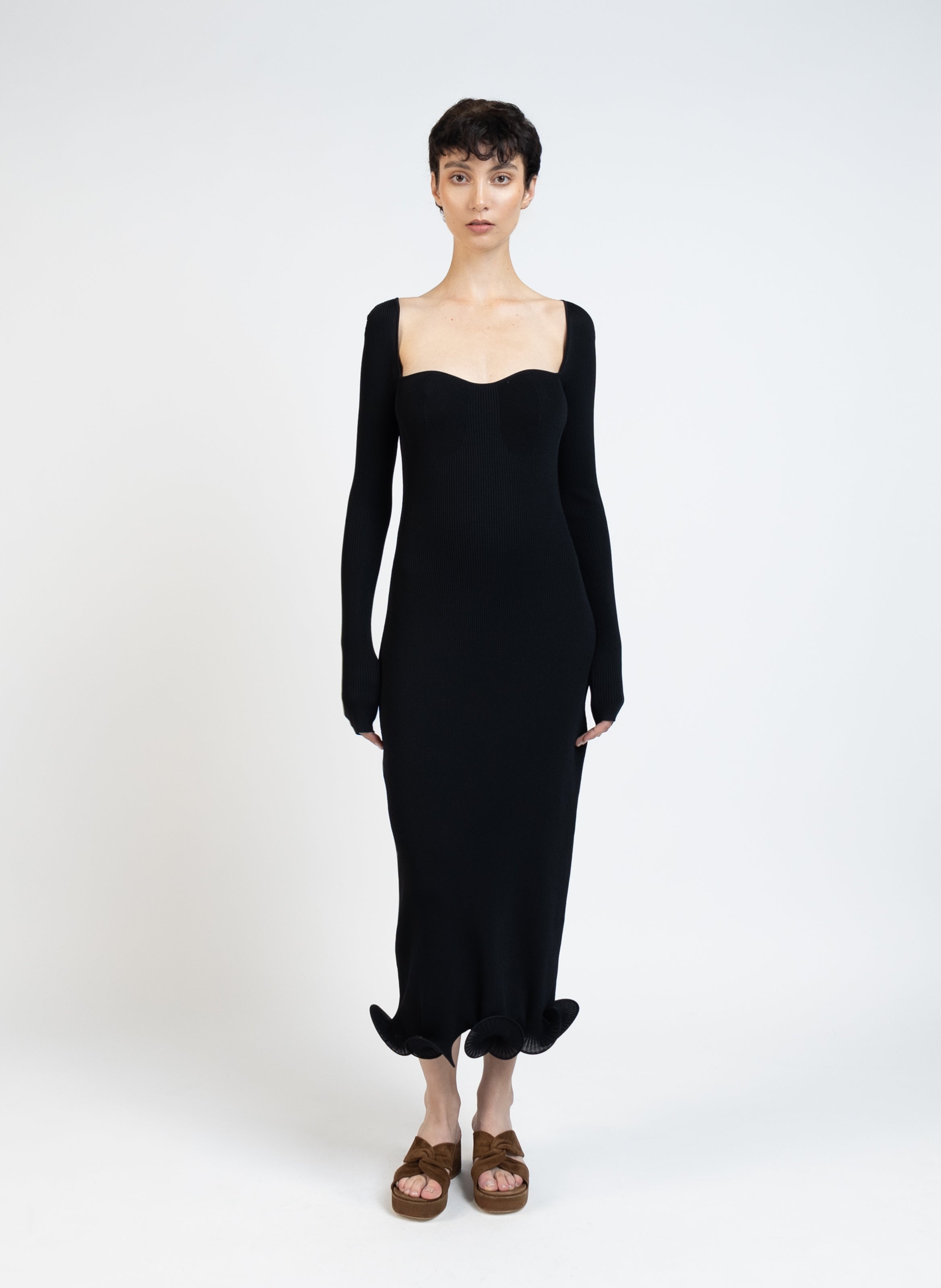 Long Sleeve Knit Dress/Black - 1