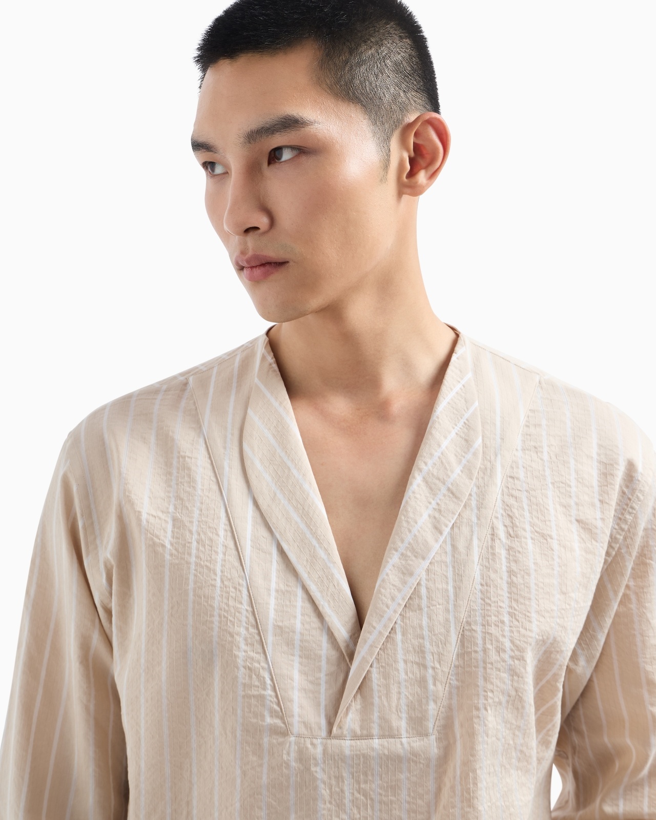 PINSTRIPED COTTON, SILK AND VISCOSE POLO SHIRT - 5