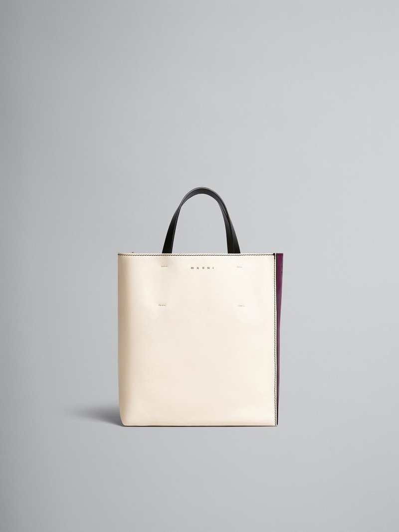 MUSEO SOFT SMALL BAG IN WHITE AND PURPLE LEATHER 1
