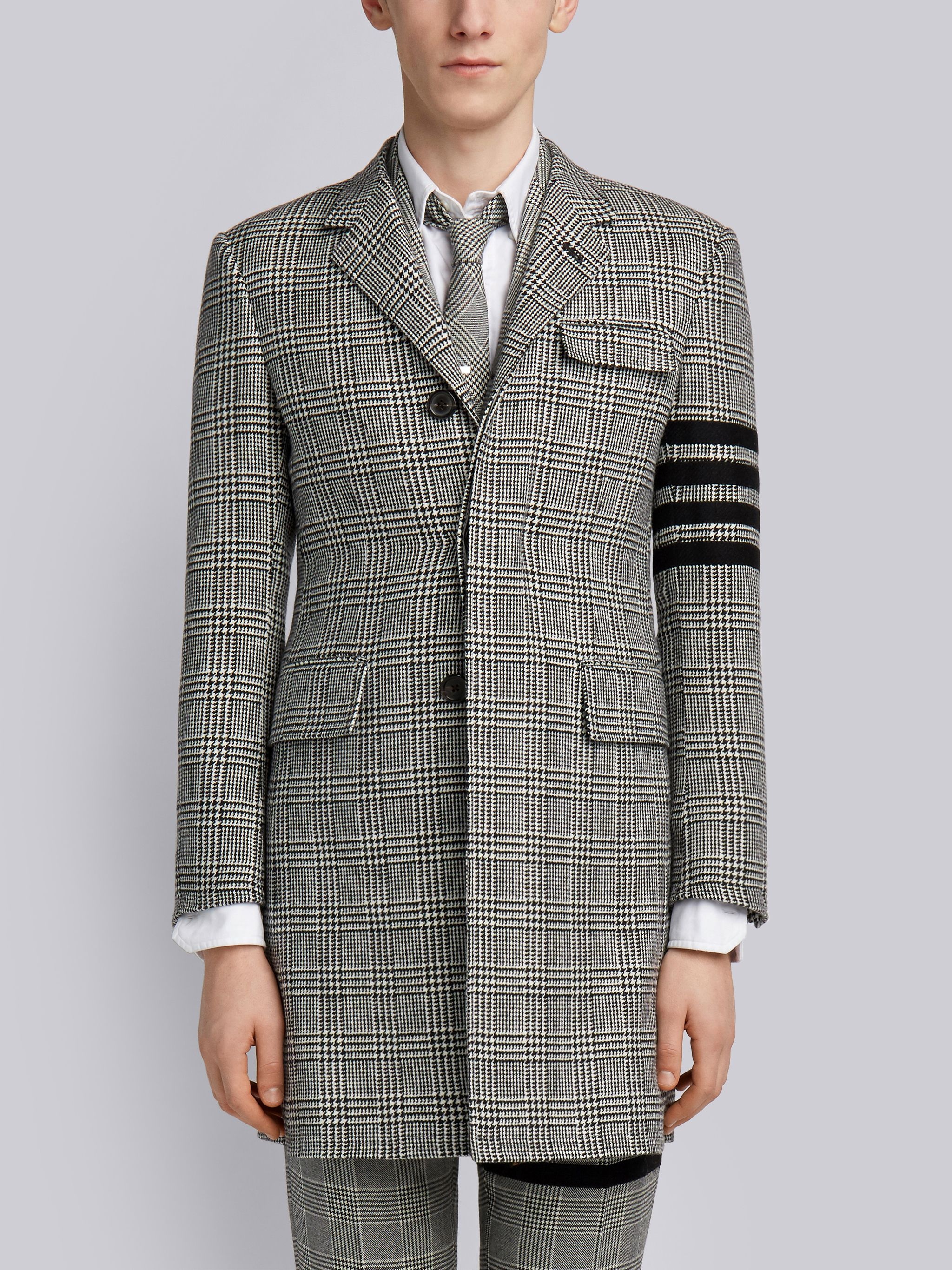 4-Bar Prince of Wales Check Wool High-Armhole Chesterfield Overcoat - 1