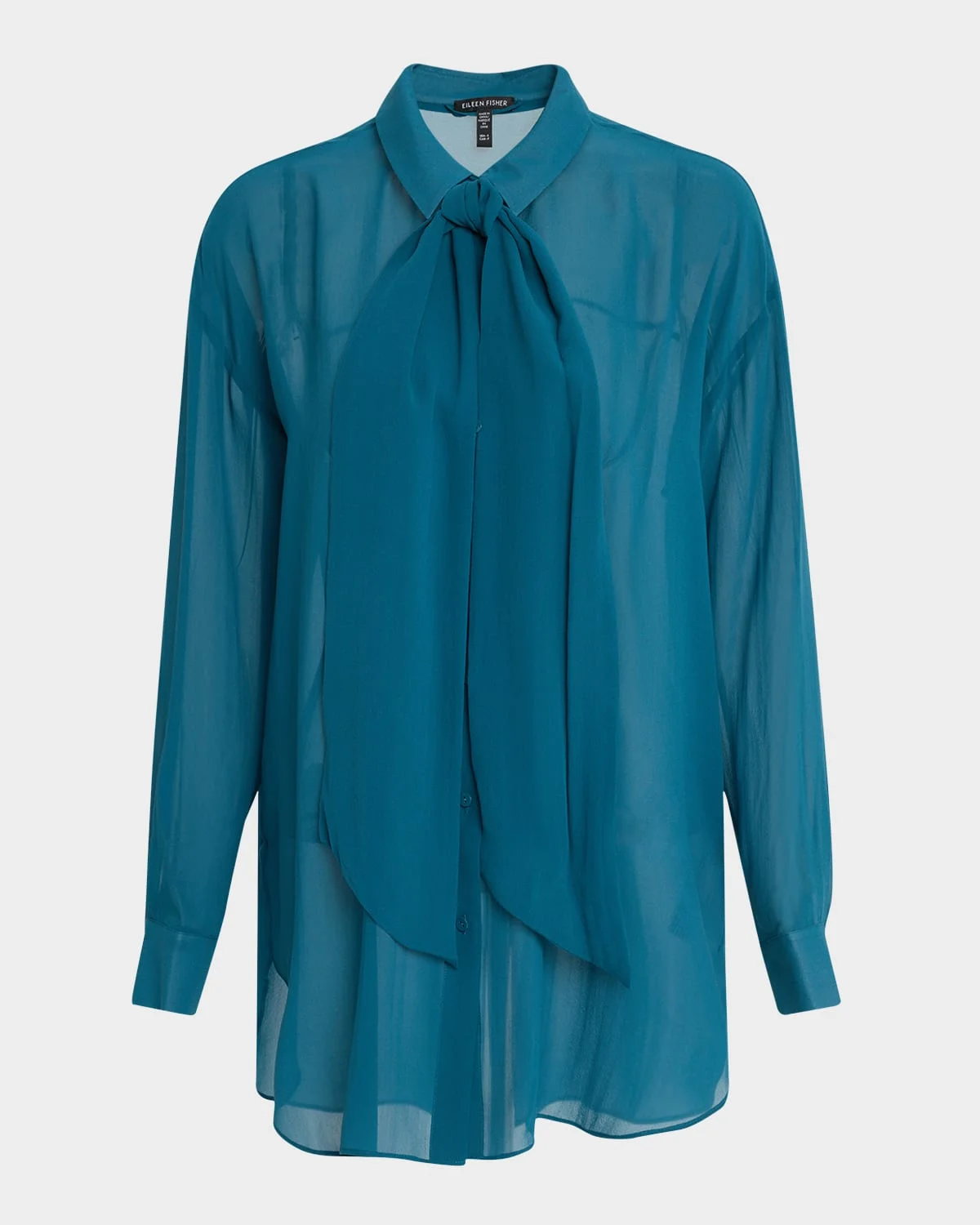 Tie-Neck Sheer Silk Georgette Blouse - 1