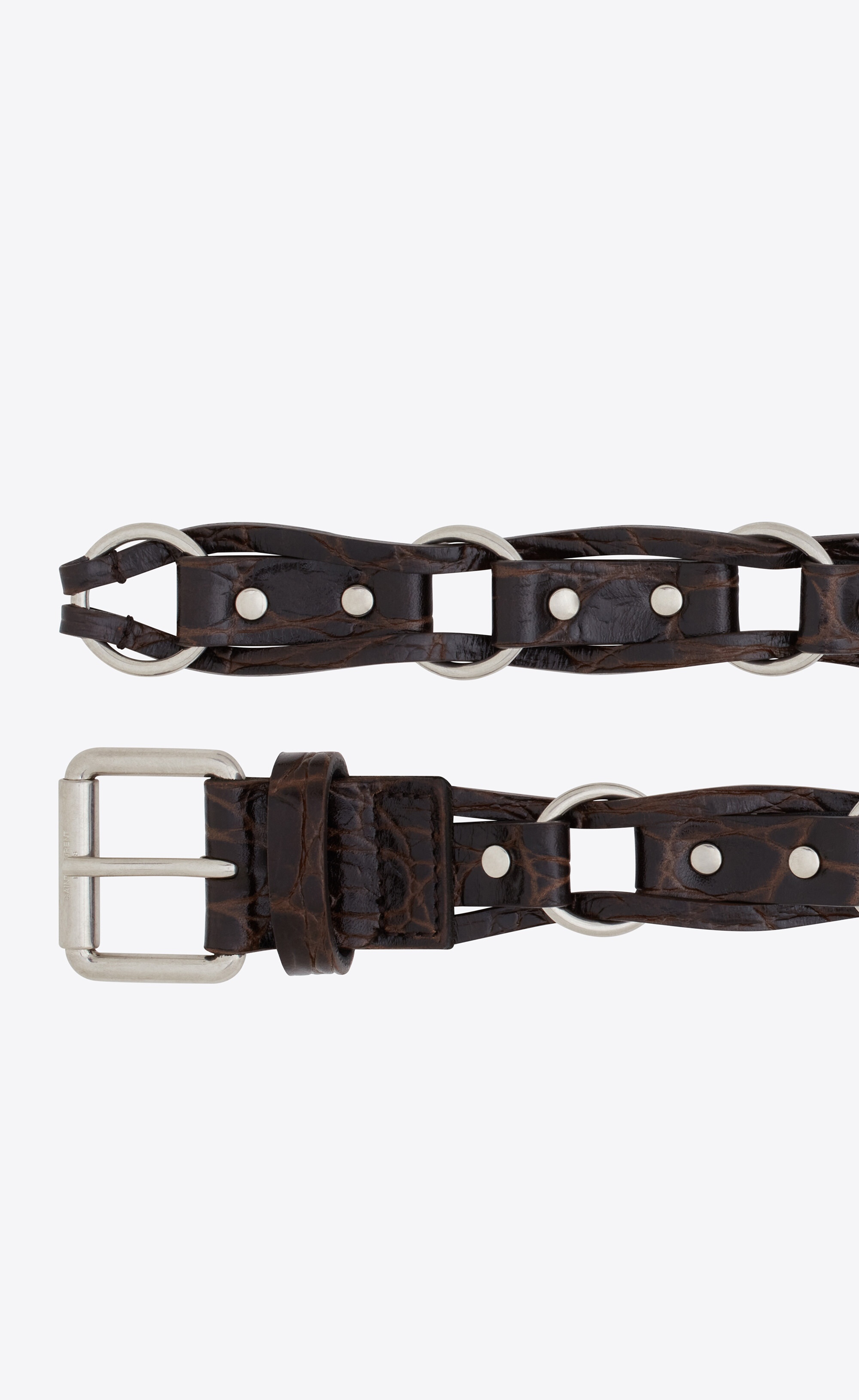 motorcycle buckle braided belt in crocodile-embossed leather - 2