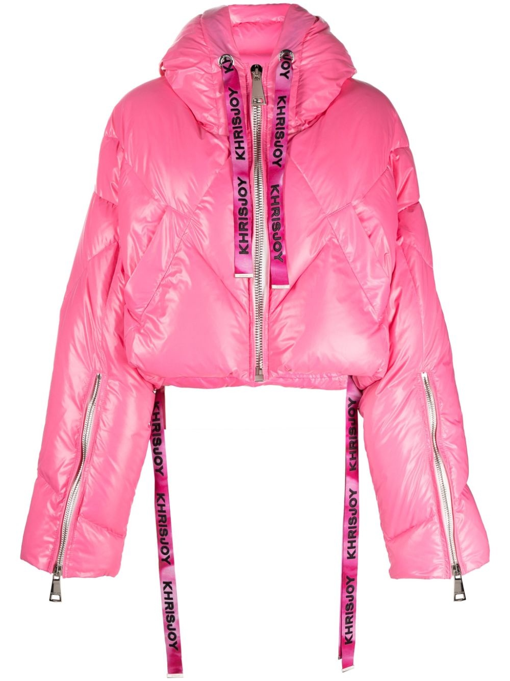 logo-print drawstring down puffer jacket - 1