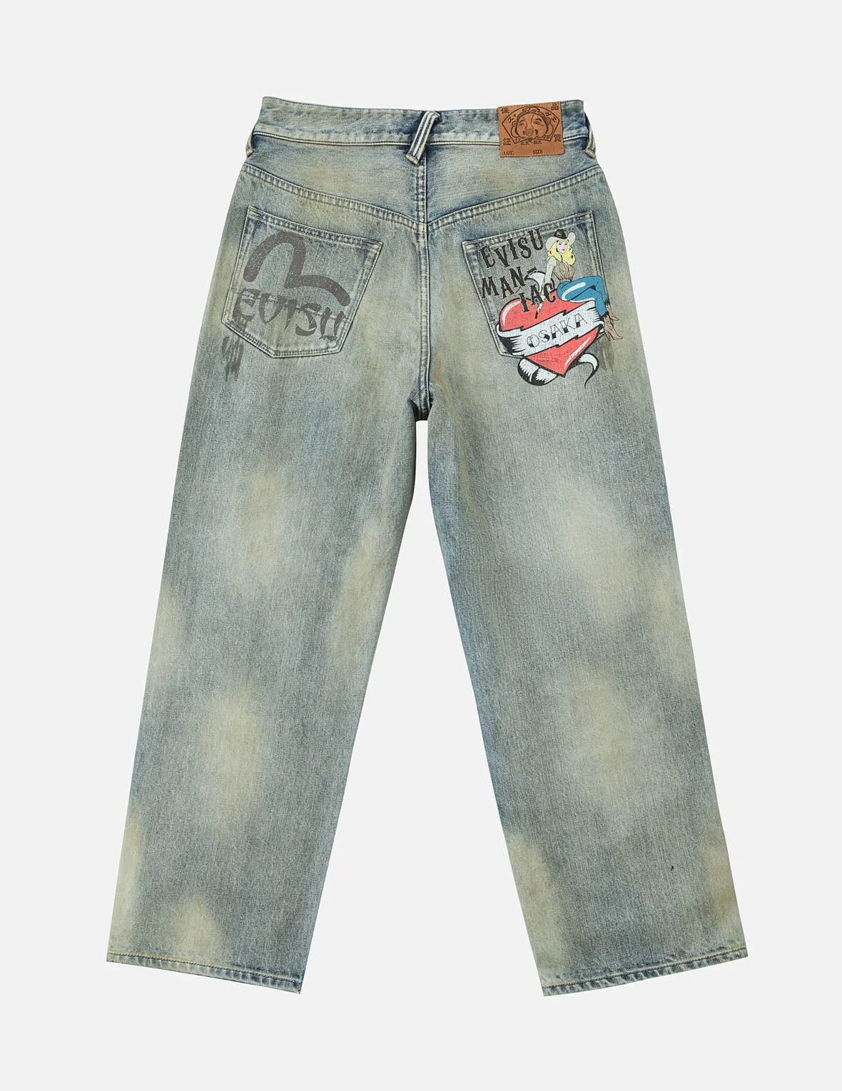 Vintage Washed Distressed Heart Print Jeans - 1