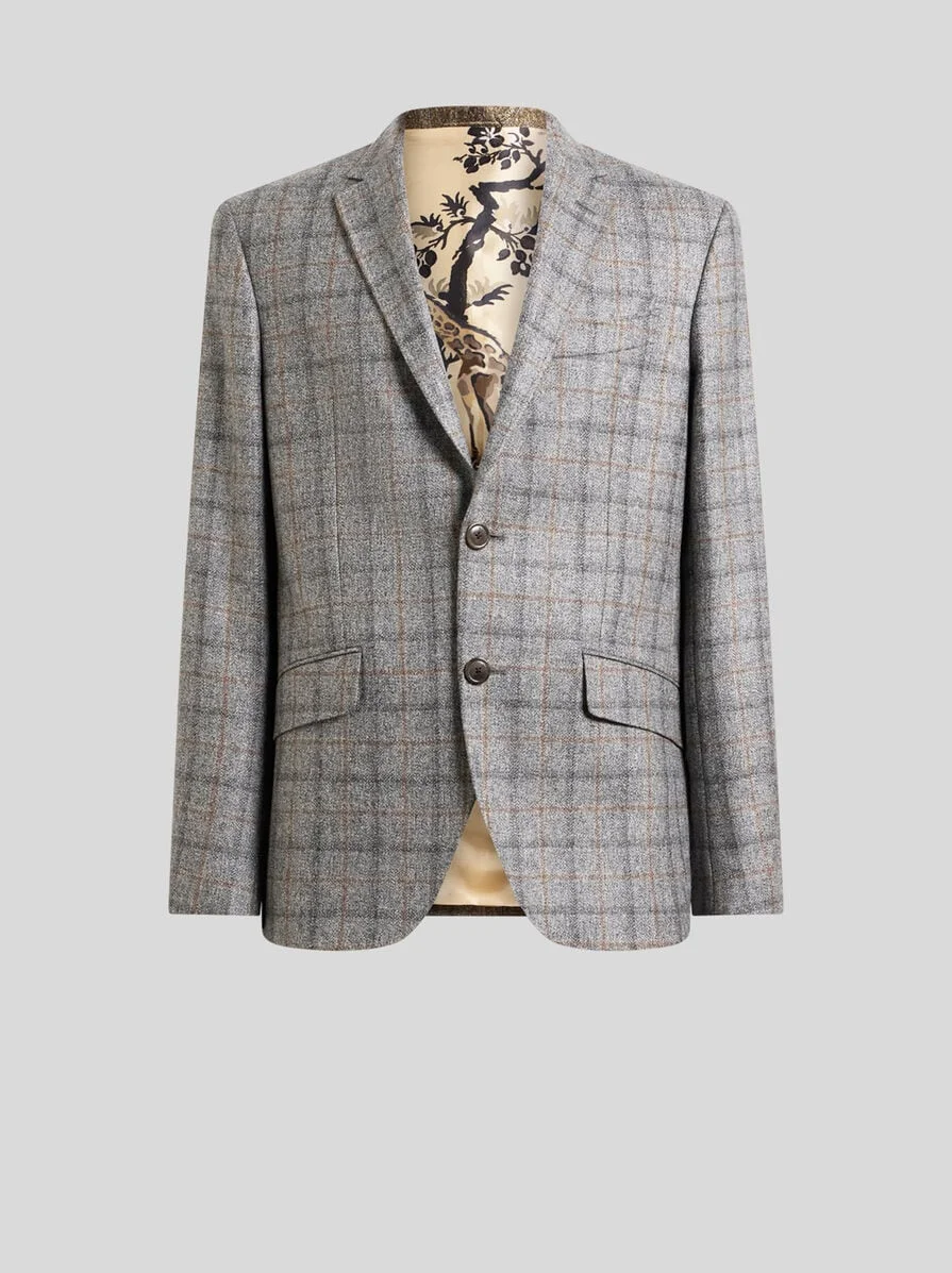 SINGLE-BREASTED WOOL JACKET WITH CHECK MOTIF - 1
