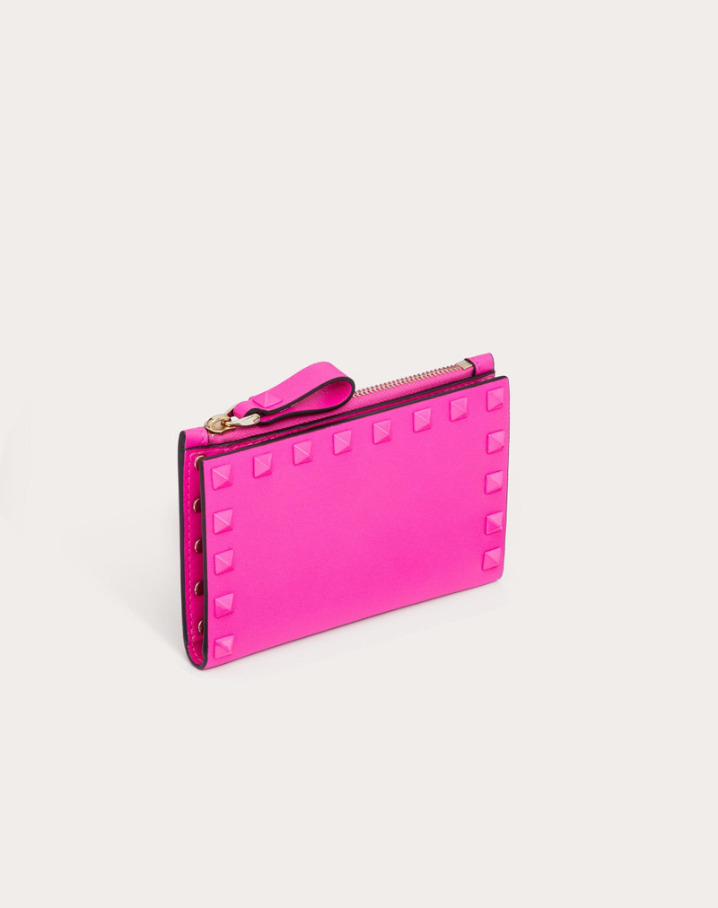 ROCKSTUD CALFSKIN CARDHOLDER WITH ZIP 4
