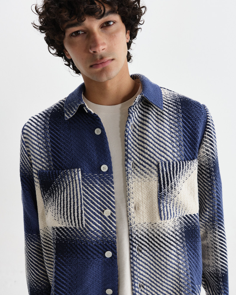 Whiting - Blue And Ecru Shadow Check Overshirt 3