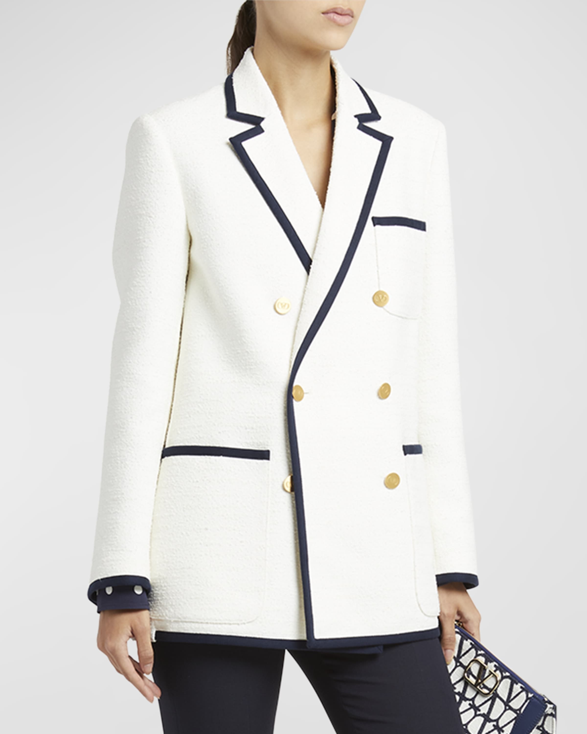 Valentino Crisp Tweed Blazer Jacket with Contrast Trim