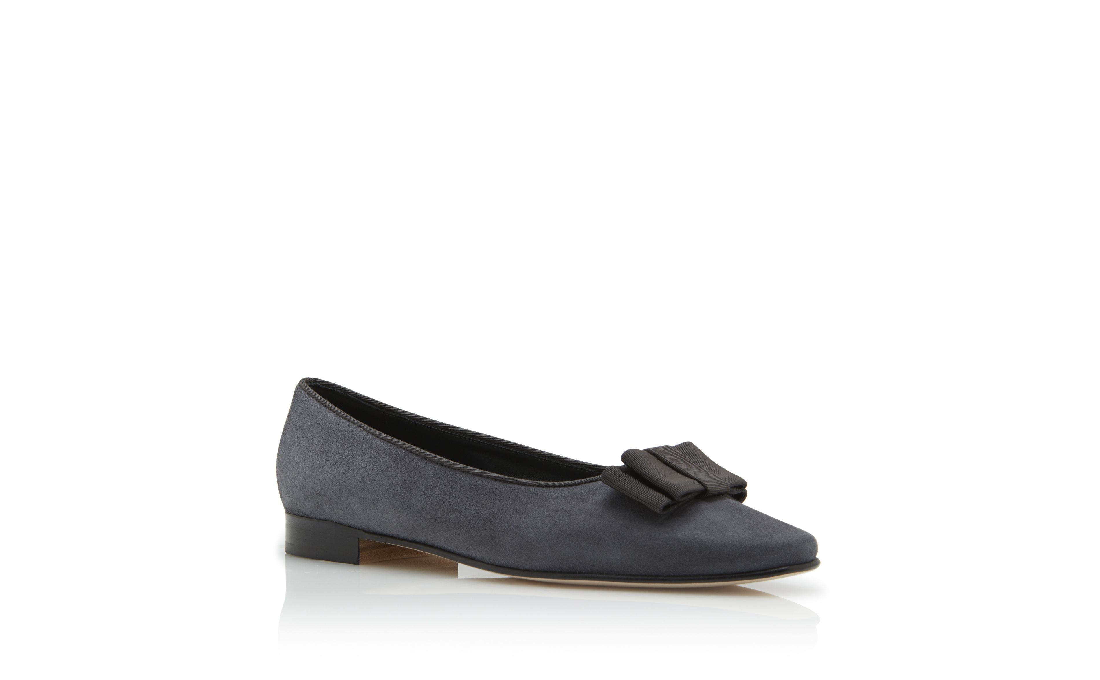 Dark Grey Suede Bow Detail Flat Shoes - 3