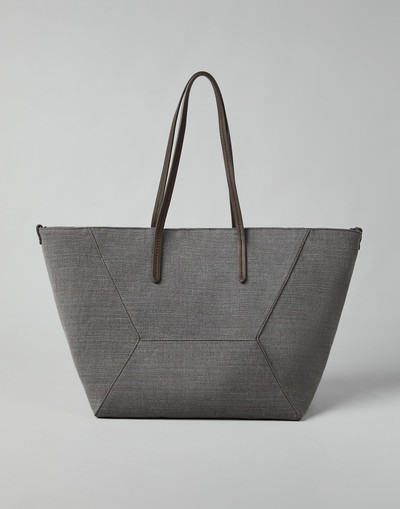 Brunello Cucinelli Cotton and linen canvas shopper bag with monili outlook