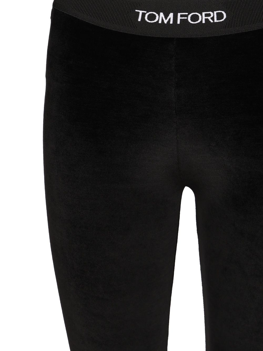 Stretch Lustrous Velour Signature Leggings Trousers Black - 4