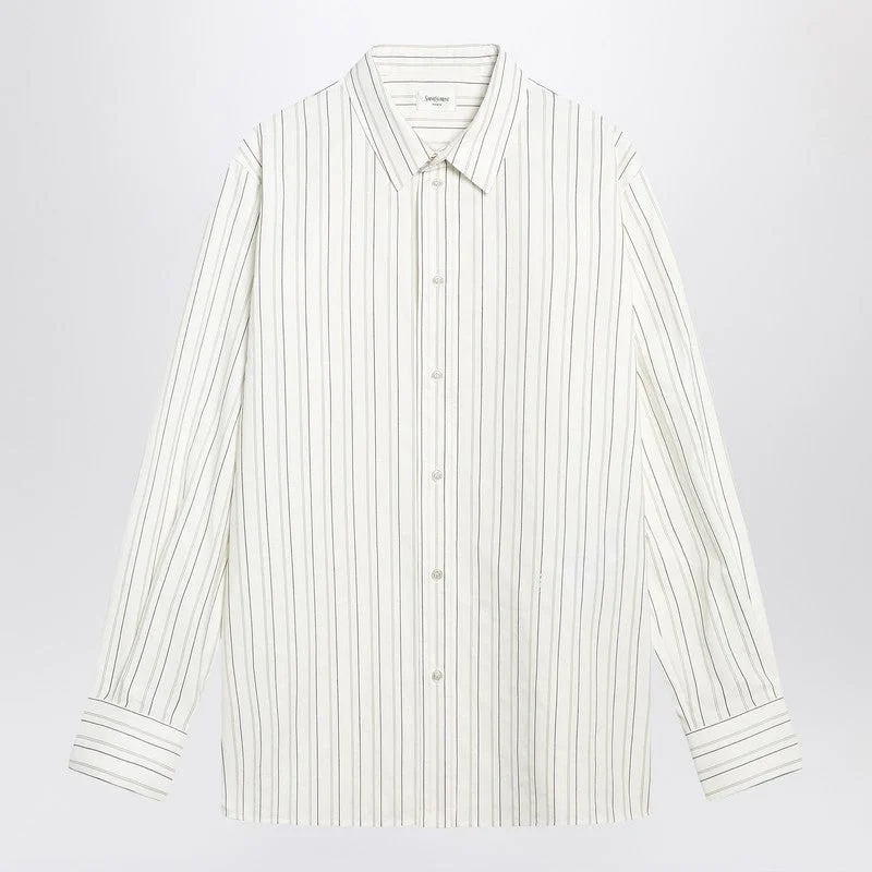 Saint Laurent White Striped Cassandre Shirt In Cotton Men - 1