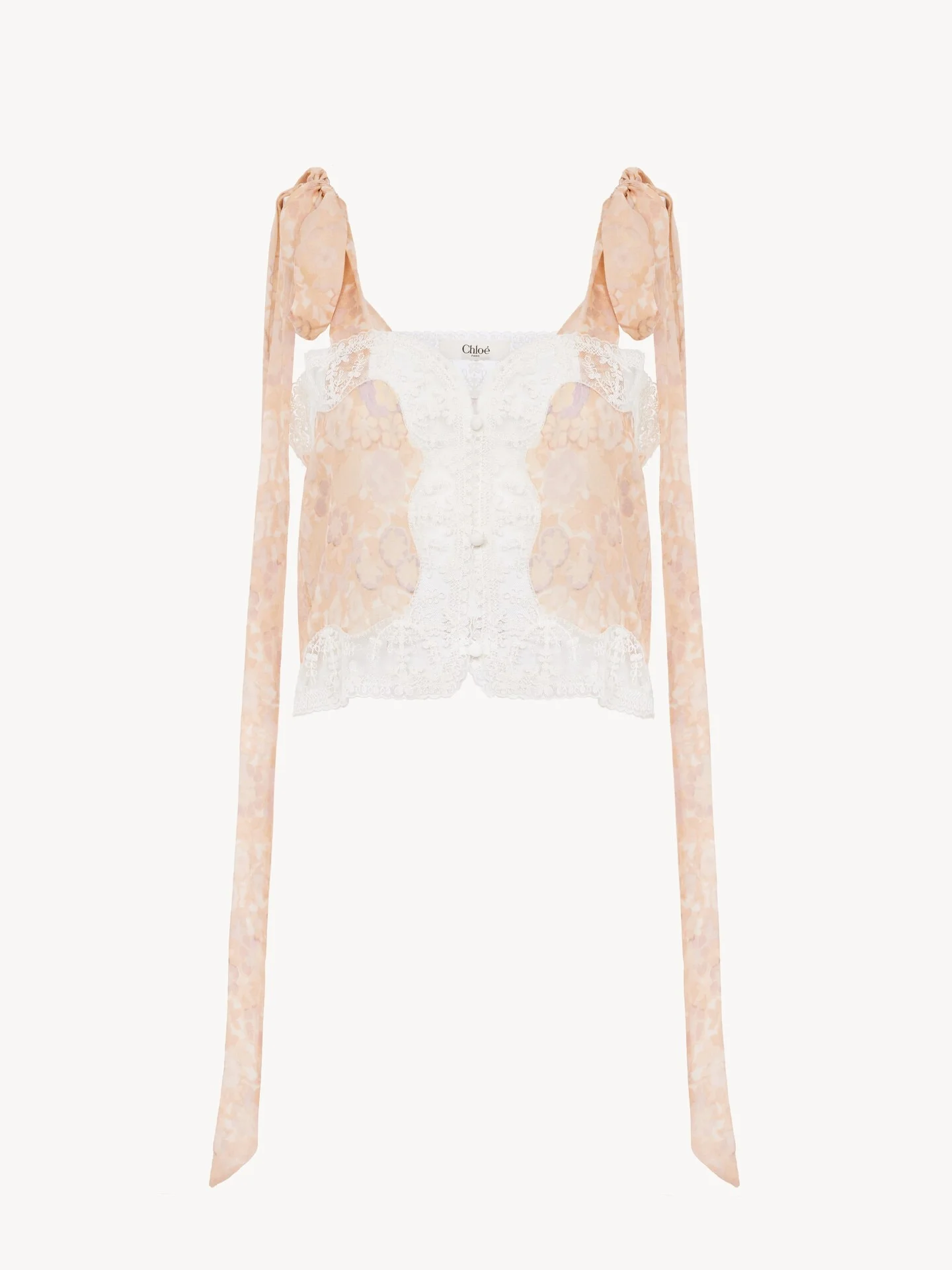 KNOTTED-STRAP CROPPED TOP IN SILK CHARMEUSE & LACE - 1