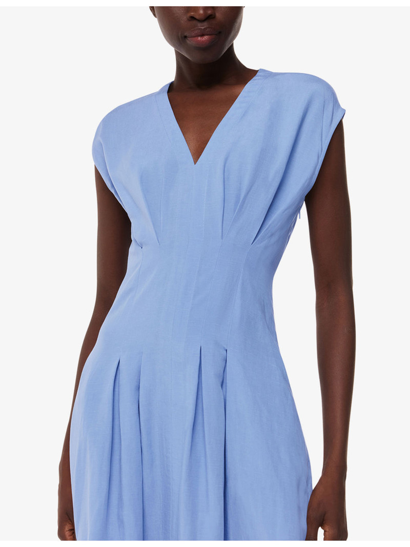 Panel V-Neck Short-Sleeve Linen-Blend Midi Dress 4
